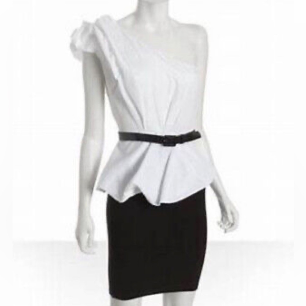 Alice + Olivia peplum white black dress w/o belt